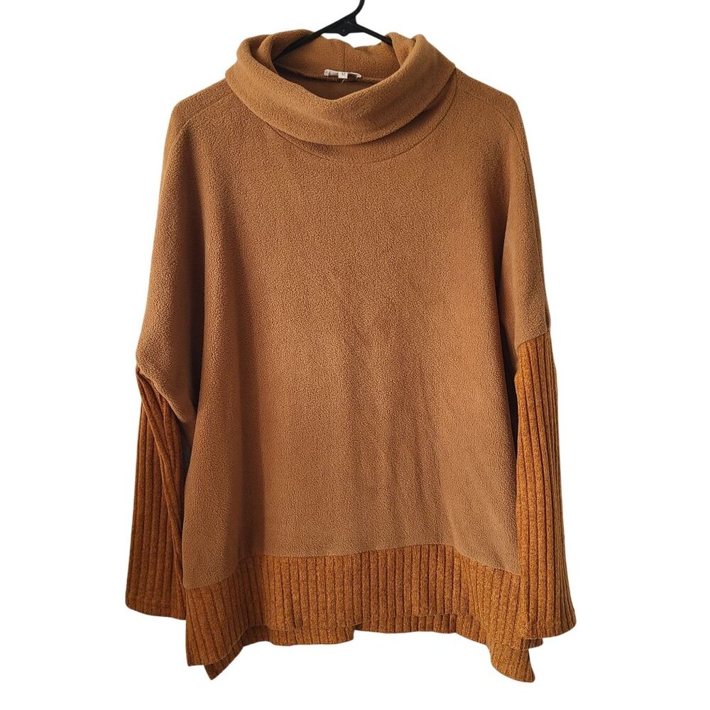 La Miel US Womens M Camel Brown Cowl Neck Sweater With Ribbed Hem & Sleeves